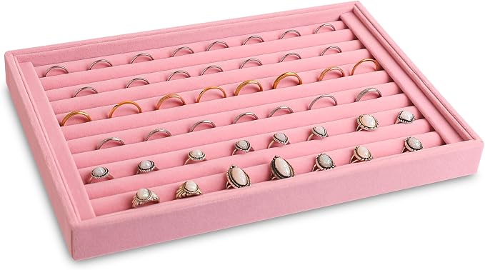 Frebeauty Jewelry Trays for Drawer,Set of 4 Jewelry Organizer and Storage | Velvet Material,Stackable,Adjustable Dividers,Drawer Inserts for Rings Studs Bracelet,Earring Organizer for Women Girls