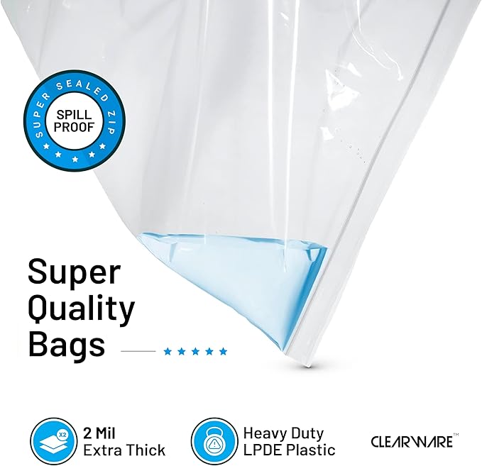 4 Count - Large Storage Bags With Zipper Top, 10 Gallon Size 24" x 24", Extra Large Plastic, For Clothes, Travel, Moving, BPA-Free, Heavy Duty 3-Mil Thick