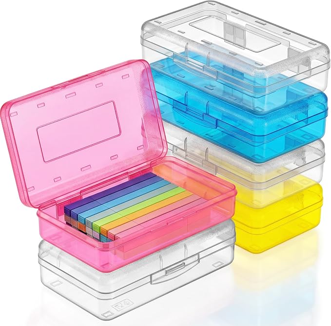 Blulu 6 Pack Large Plastic Pencil Case Box Clear Pencil Boxes Bulk Hard Crayon Box Storage with Snap Lids 8.1 x 4.7 x 2.2 Inch Painting Organizer Classroom Stationery School Supplies (Colorful)