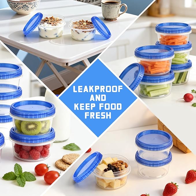 6 Pack Freezer Containers with Screw On Lids, 8 Oz Stackable Reusable Plastic Storage Container, Airtight Plastic Food Storage Containers with Twist Top Lids for Food Soup Jello Sauce