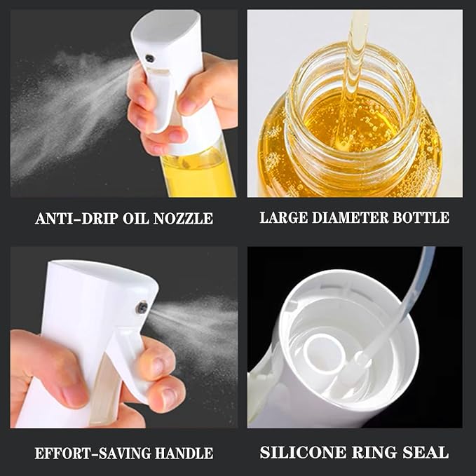 Oil Sprayer for Cooking -200ml Glass Olive Oil Sprayer, Cooking Sprayer, Kitchen Gadgets for Air Fryer, Canola Oil Spritzer, Widely Used for Salad Making, Baking, Frying, BBQ (Black)