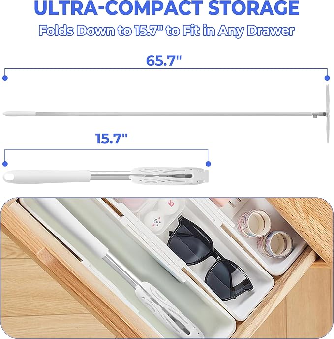 Duster Extended Handle & Long Duster, Compatible with Swiffer, 65.7" Stainless Steel Extension Pole, Locking Angle Fan Duster for Ceiling Fans, Blinds, Tall Cabinets & Home Cleaning Supplies,1 Pack
