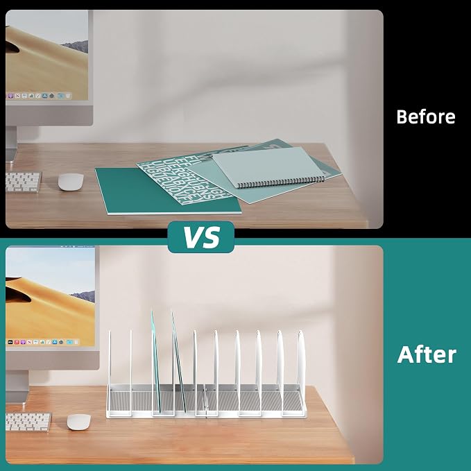 SUPEASY File Organizer 9-Section Mesh Desk Organizer, Upright File Organizer Desktop Organizer File Sorter, File Folder Holder for Office Supplies, White