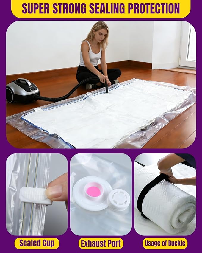 XUTAI Mattress Vacuum Bag, Vacuum Seal Storage Bag for Mattress & Clothing – Heavy Duty Reusable Mattress Storage Bag (1 Queen)