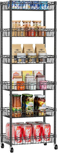 Golpart Basket Shelves Closet Rack with Wheels Metal Pantry Wire Shelf Unit | 6 tier Storage Rolling Shelving Bathroom Organizers Kitchen Garage Laundry Room Organization Home 17.2"Dx12.2"Wx63"H Black