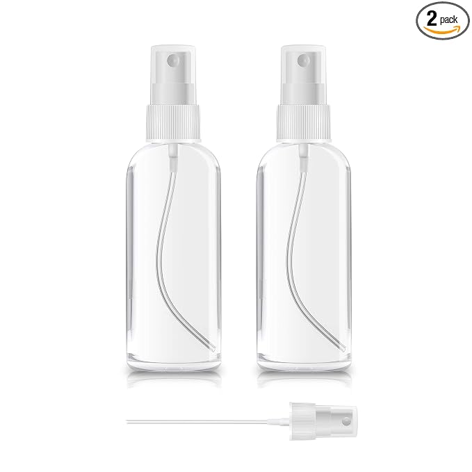 ZEROFIRE 2 Pack Spray Bottles 2oz Clear Plastic Empty Refillable Mini Spritzer for Travel, Cleaning, Gardening, Skin Care Atomizer for Essential Oils, Perfume
