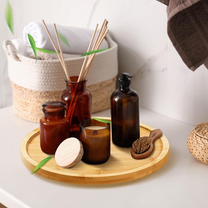 Mumufy 6 Pcs 10-inch Bamboo Lazy Susan Organizers Kitchen Turntable Round Lazy Susan Turntable Tray for Kitchen Counter Pantry Table Organization Cabinet Bathroom