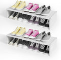 Cidaziya 2 Pack Expandable 1 Tier Shoe Rack for Shoe Cabinet, 1 Tier Stackable White Shoe Shelf Organizer for Closet, Sturdy Metal and Wood Structure, Hold 12-16 Pairs of Shoes