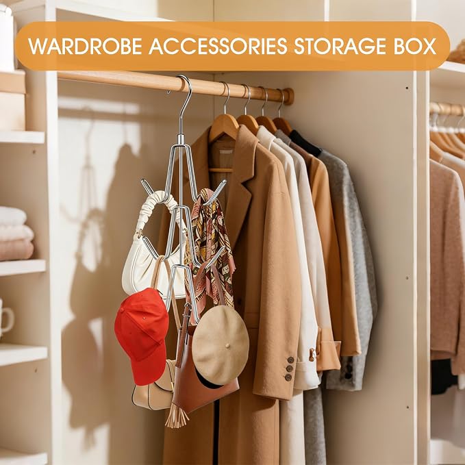 6-Hook Purse & Handbag Hanger for Closet, 360° Swivel, 30 LB | Metal, Keeps Bags in Shape & Visible – Also for Belts, Ties, Scarves, Hats