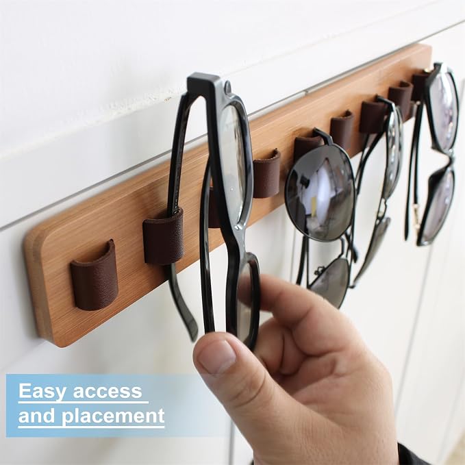 Sunglasses Organizer Wall Mounted Wood Sunglass Holder for Home Glasses Holder/Sunglasses Rack,Home Decor (Wood color-1pcs-long)