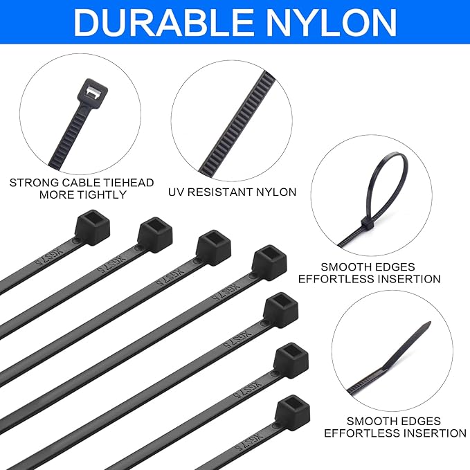 1000 Pcs Black Zip Ties, 3 Inch Small Self-Locking Nylon Cable Ties, Premium Thin Plastic Wraps Wire Ties for Indoor and Outdoor (Black)