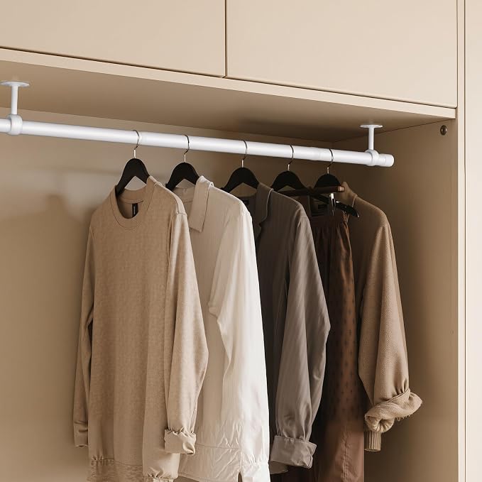 SUTINE Closet Rod, Closet Rods for Hanging Clothes, 17 to 67 inch Adjustable Ceiling/Wall mounted Closet Hanging Rod, Heavy Duty Clothes Rod Clothing Bar, Closet Poles for Hanging Clothes for Wardrobe