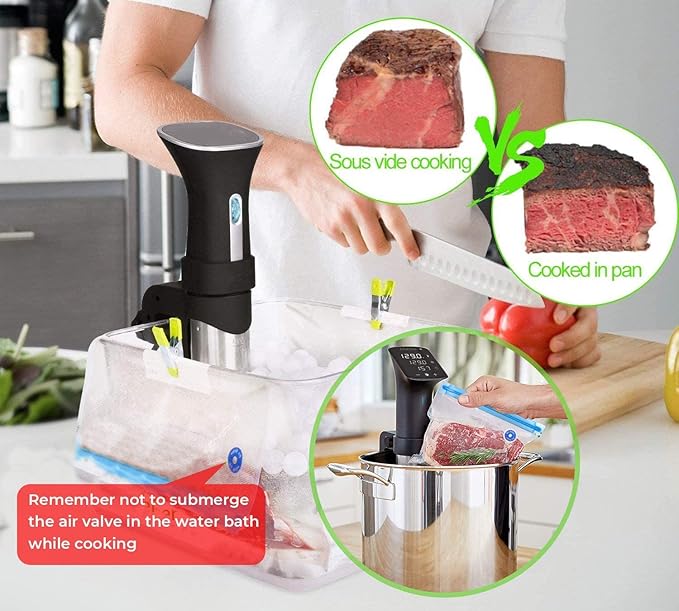 Sous Vide Bags Reusable 27Pcs, BPA Free Food Vacuum Sealer Bag, Food Storage Bag, Vacuum Zipper Bags for Sous Vide Cooking - 20Pcs Food Sealer Bag & 5 Air Valves & 2 Seal Clips (8.5X8.5 in) 1.4L