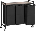 HOOBRO Laundry Sorter 3 Section, Laundry Hamper with Wheels, 3 × 11.5 Gal (43.4L), Rolling Laundry Basket, Pull-Out and Removable Oxford Fabric Bags, Greige and Black BG76XY01