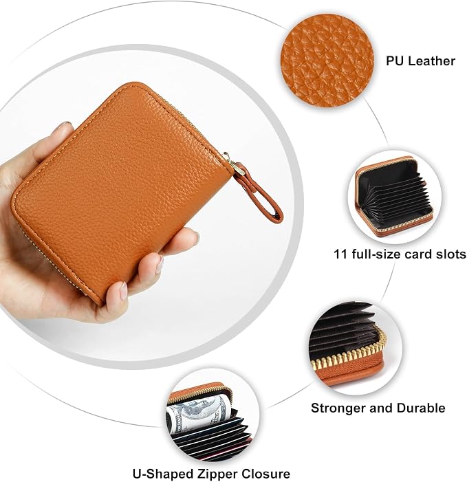 Credit Card Wallet, RFID Card Case Wallet, Zipper Card Cases Holder for Men Women, RFID Blocking, KeyChain Wallet, Compact Size Card Organizer Case for Women