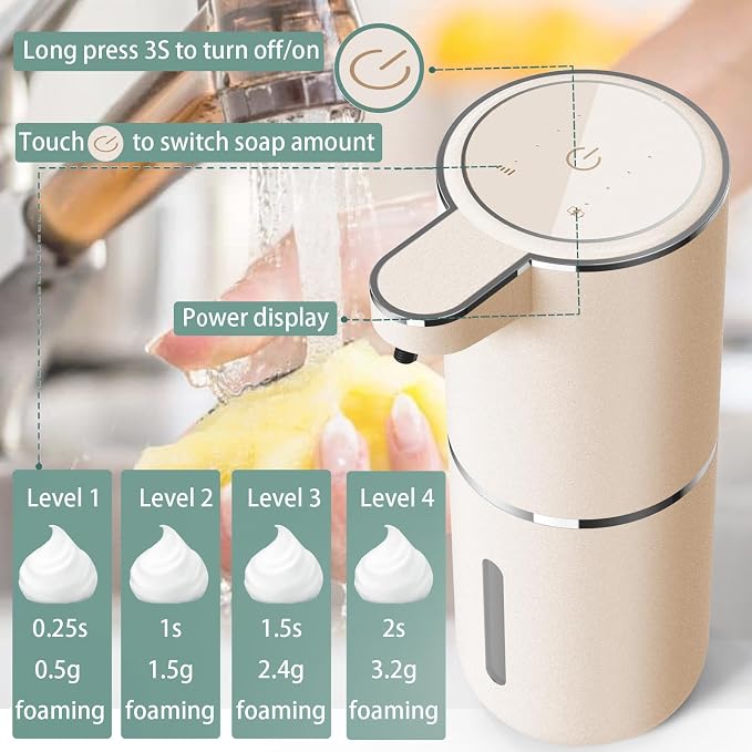 Automatic Soap Dispenser – Touchless Foaming Soap Dispenser 400ml USB Rechargeable Dispenser Electric Wall Mounted 4levels Adjustable Foam Soap Dispenser Pump for Bathroom Kitchen(Gold)