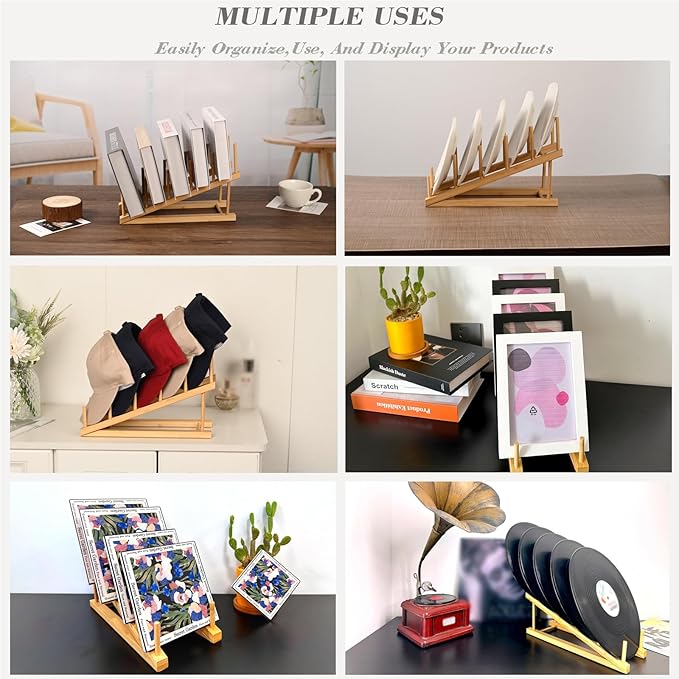 2 Pack Plate Stands for Display, 5-Tier Wooden Plate Rack Organizer | Plate Holder, Tabletop Display Stand for Book, Art Print, Photo, Puzzle, Magazine, Platter and Craft Show Vendor Booths