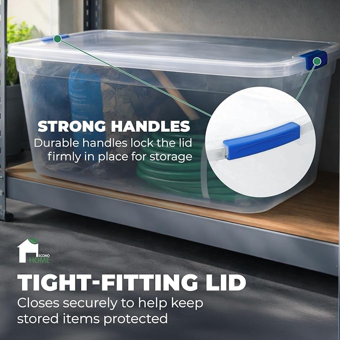 EconoHome Clear Storage Box - 95 Qt/24 Gallon Clear Plastic Storage Bins with Lids 4 Pack - Lidded Stackable Organizer Bins for Organization - Heavy-Duty Tote for Organizing at Home, Office, or Garage