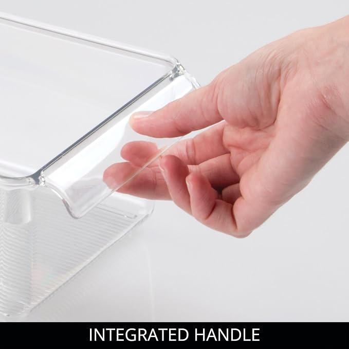 iDesign Fridge Storage Bin with Handle, Set of 4, Clear | Fridge Tray for Meats and Cheeses