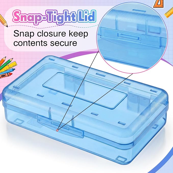 Blulu 6 Pack Large Plastic Pencil Case Box Clear Pencil Boxes Bulk Hard Crayon Box Storage with Snap Lids 8.1 x 4.7 x 2.2 Inch Painting Organizer Classroom Stationery School Supplies (Pink Blue)