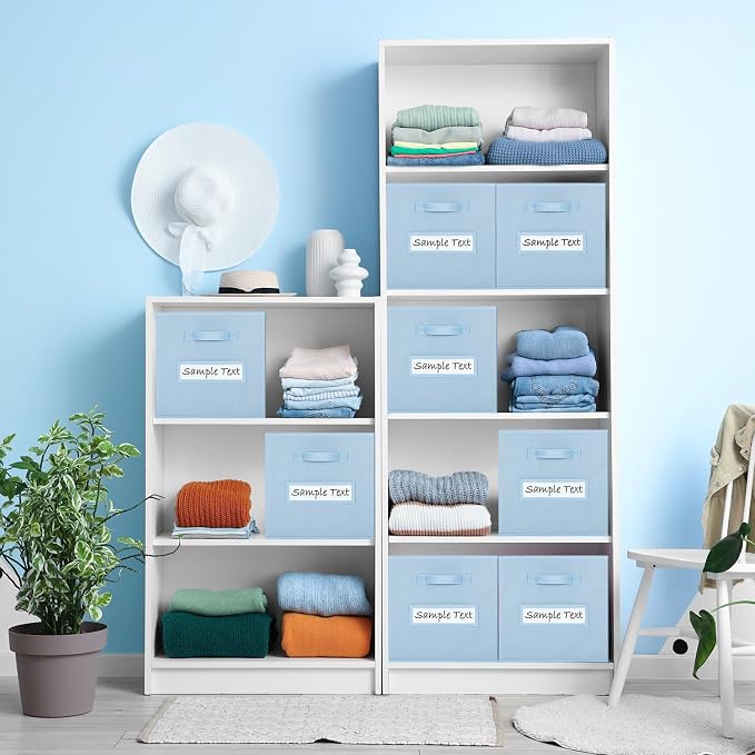 Fabric storage cubes (8 Pack) 13 Inch Cube Storage Bin, cube organizer bins with 8 Labels Window Cards & a Pen,Foldable cube organizer bins and Storage Box,Pastel Blue