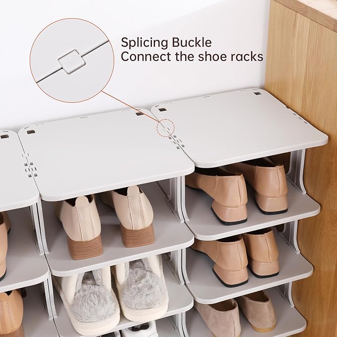 HAIXIN Small Shoe Rack for Closet Grey 5-Tier Shoe Organizer | Compact Size for Tight Spaces, Entryways, Under Bed, Stackable & Expandable, for Smaller Shoes, Easy Assembly, Sturdy Plastic