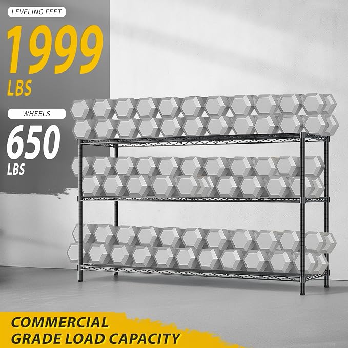 Karl home 3-Tier Adjustable Metal Storage Shelves with Wheels | Heavy Duty Wire Storage Rack Organizer, Multipurpose Garage, Pantry Display Shelf, for Household Indoor Storage Solutions