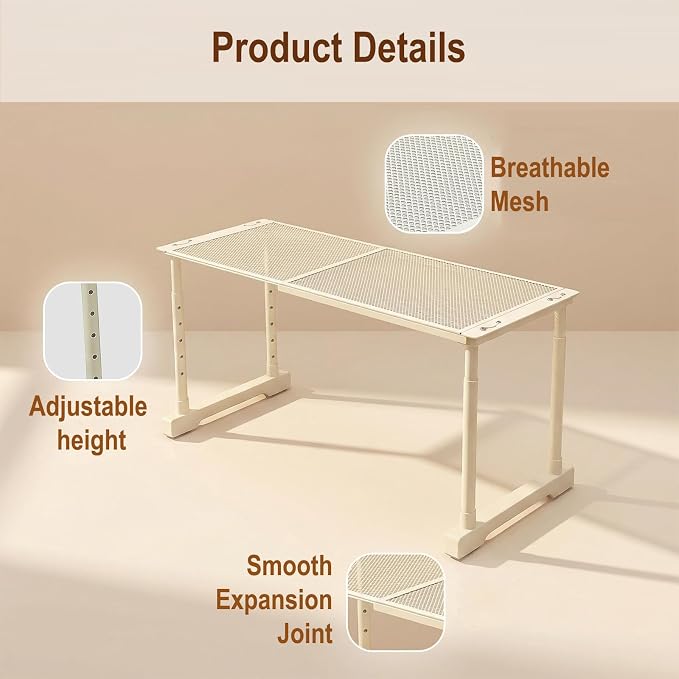 Expandable Cabinet Organizer Shelf, Adjustable Height Under Sink Storage Organizer, Shelf Riser for Kitchen, Bathroom, Wardrobe, Under Sink Counter(Beige) (1)