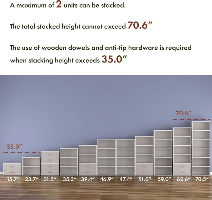 Homes: Inside + Out Apexa 2-Tier Cube Storage Organizer Shelves, Stackable Wood Bookcase Fits Cubby Bins for Organization, Dorm Teen Room Decor & Home Office, Taupe Grey