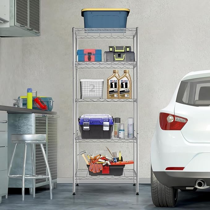 Meet perfect 5-Tier Wire Shelving Unit, 24" W x 14" D x 60" H Metal Storage Rack, NSF Certified Heavy Duty Garage Shelves, 750 lbs Capacity Adjustable Pantry Organizer for Kitchen, Laundry, Office