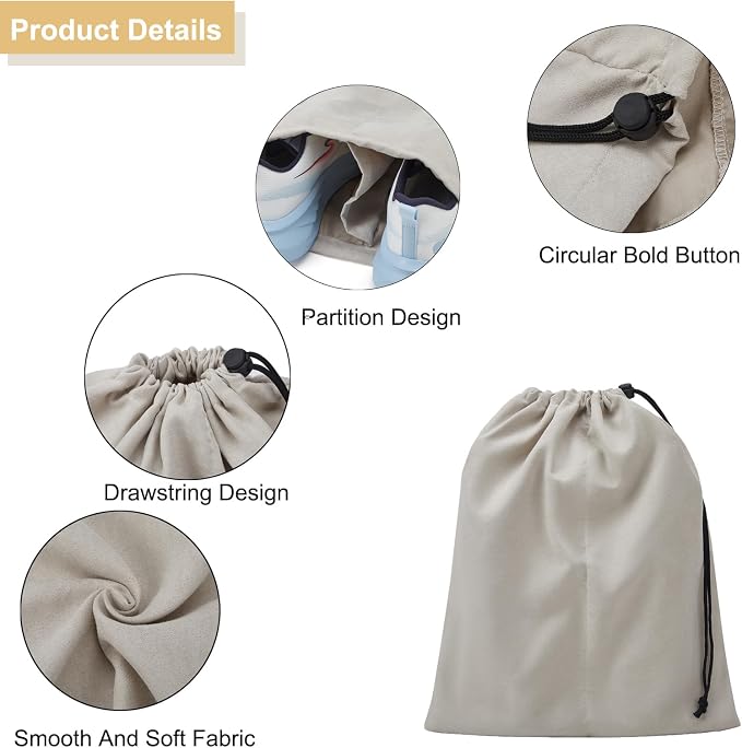 4 Pack Shoe Bags for Travel, Shoes Pouch with Partition Design & Drawstring Closure, Shoe Bags for Storage, Travel Essentials for Men Women (Grey)