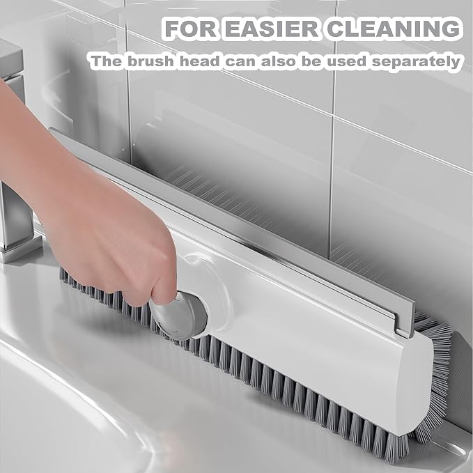 360° Rotatable Floor Scrub Brush - 55 Inch Adjustable Long Handle 2in1 Scrub Squeegee Hidden Hair Catcher V-Type Gap Cleaner for Bathroom Kitchen Patio (White)