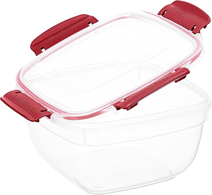 Superio Plastic Food Storage Container with Airtight Lid- 48 Oz, BPA Free, Leakproof, Stackable, Microwave, Dishwasher and Freezer Safe, Red