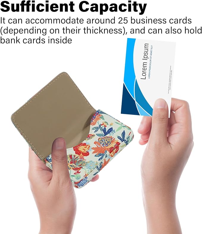Business Card Holder，PU Leather Business Card Case Color Printing Pattern Card Holder Wallet，Pockets Magnetic Credit Card Holders for Men and Women - Purple Flowers