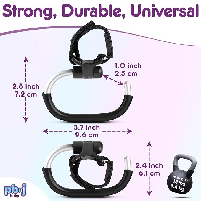 PBnJ Baby Foldable Stroller Hooks for Diaper Bags and Purses, 2 Pack | For Hanging Diaper Bags and Purses, Foldable Hooks, Stroller Accessories Organizer
