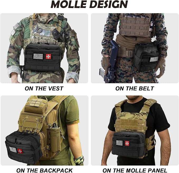 Jueachy Tactical Molle Pouch Large Admin Bag Utility Tool Pouches Molle Attachment EDC Pouches Expandable Molle Accessories Organizer Medical Pocket U.S.A Patch Included