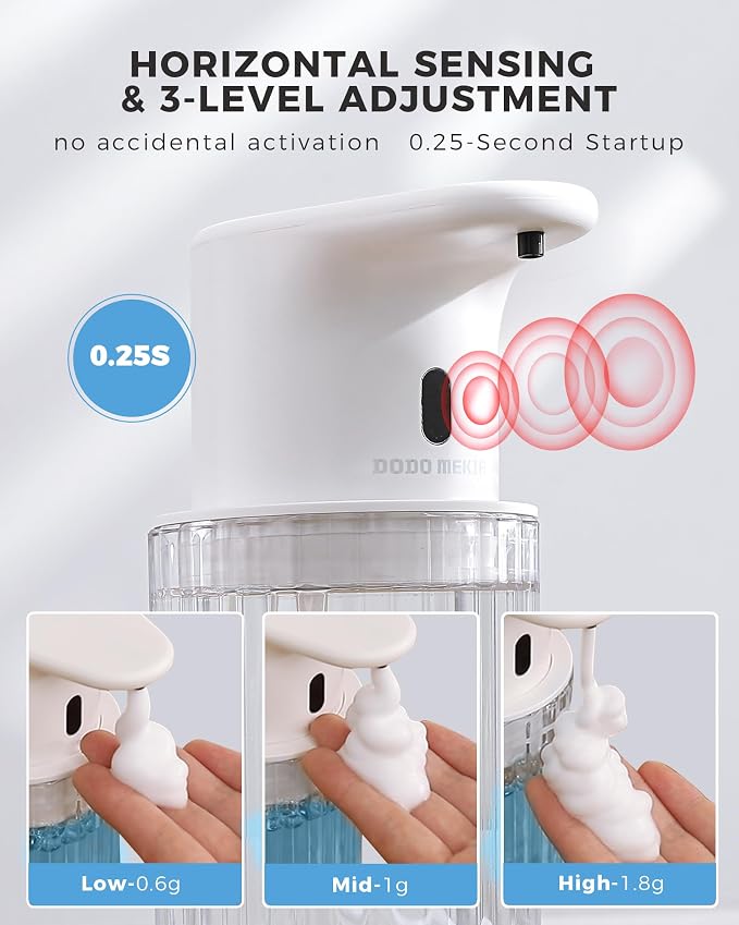 Automatic Foaming Soap Dispenser Touchless, USB Rechargeable Soap Dispenser | Adjustable Foam Levels, 10oz/300mL Hands Free Sensor, Waterproof, Wall Mounted or Countertop for Bathroom & Kitchen