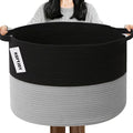 115L Large Blanket Basket,Woven Rope Laundry Basket Hamper with Handles, Decorative Nursery Basket Storage Bin for Toys, Clothes Organizer, Living Room, Bedroom, Bathroom, Black&Light Grey