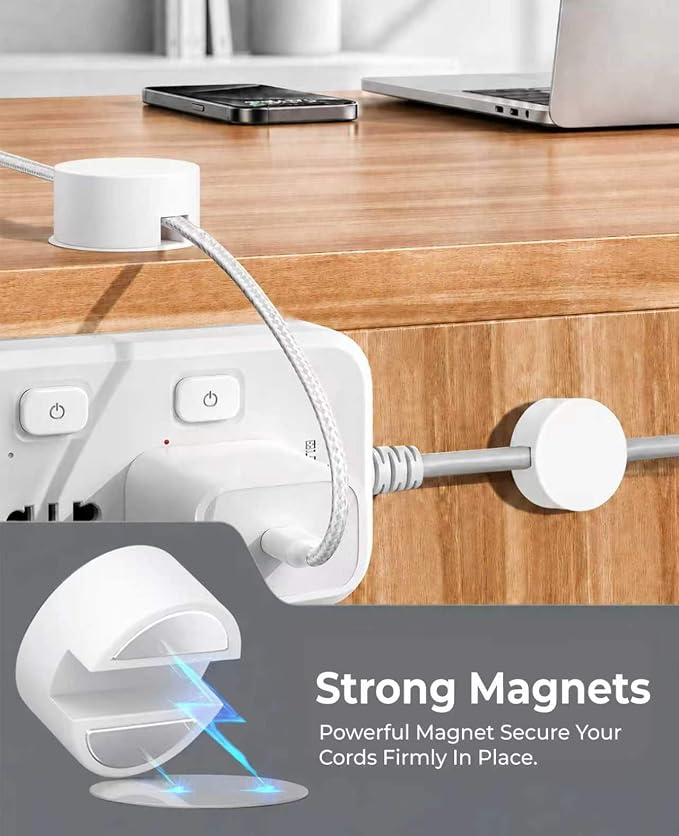 Maveek 5 Sets Magnetic Cable Management Clips with Discs, Adhesive Cable Holder Electrical Wire Clips Cord Organizer for Desktop Wall Kitchen USB LAN Type-c (White)
