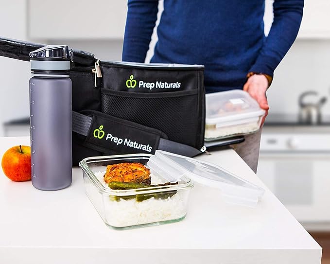 PrepNaturals 5 Pack 30 Oz Glass Meal Prep Containers - Dishwasher Microwave Freezer Oven Safe - Glass Storage Containers with Lids (Multi-Compartment) | Borosilicate Glass Meal Prep Containers - Airtight Leak-Resistant Lids, Microwave, Oven & Freezer S...