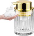 Foaming Hand Soap Dispenser, 8oz Refillable Clear Glass with Gold Pump, for Liquid Soap or Lotion, Vertical Ribbed Decor for Bathroom Vanity, Kitchen, Commercial Use - 1 Pack