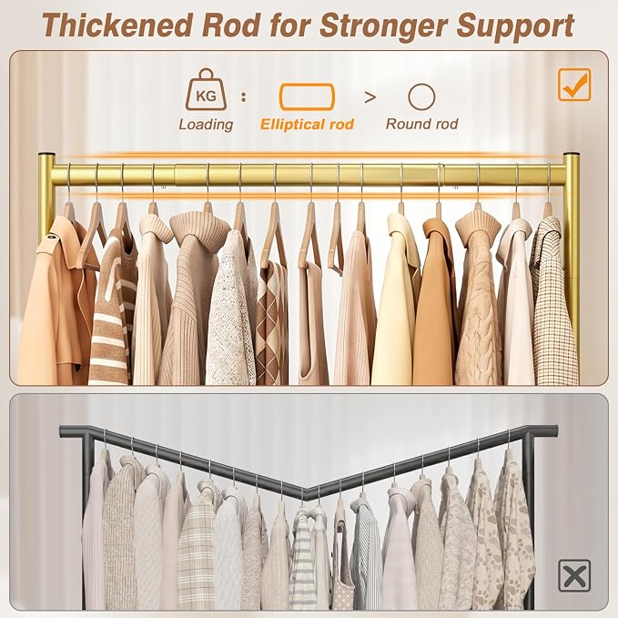 EAGMAK Heavy Duty Clothes Rack Load 268 LBS, 31.5 inch Hanging Rod, Gold | Metal Frame, Stable Base, Compact Size, Rolling Smooth, For Bedroom Closet Entryway Laundry Living Room Home Garage Storage
