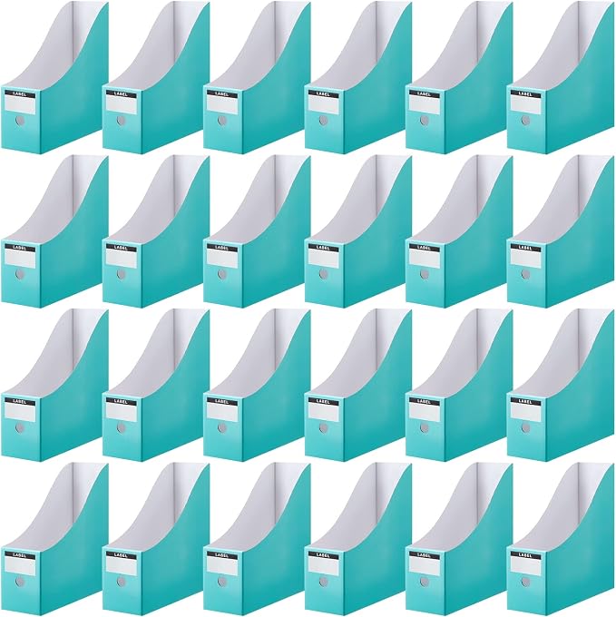 Thenshop 24 Pcs Cardboard Magazine File Holder Organizer, Desk File Organizer Box Foldable Book Bin Papers Storage Folder with Label for School Classroom Office Supplies(Classic,Mint)