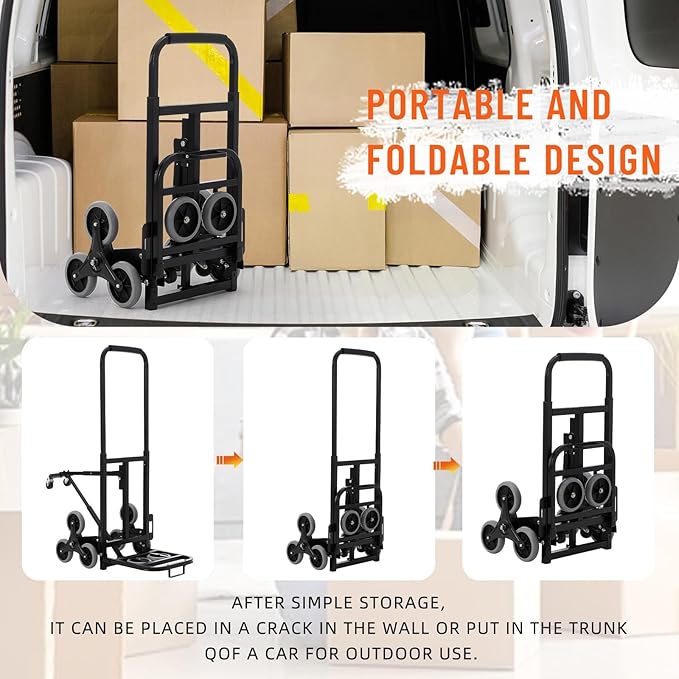 330 LBS Stair Climbing Dolly for Stairs, 10-Wheel Stair Climbing Cart, Folding Climber Hand Truck Dolly with Telescoping Handle for Moving, Office & Warehouse