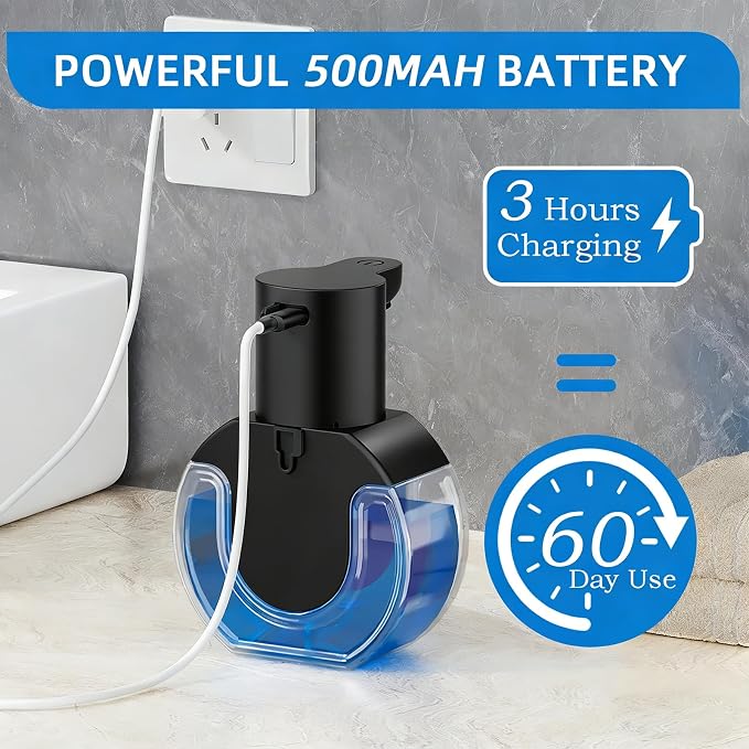 Automatic Soap Dispenser Touchless,Rechargeable Foaming Soap Dispenser,15oz/420ml Smart Hand Soap Dispensers,4-Level Adjustable,Wall Mount for Bathroom Kitchen Dish Soap,Hands-Free (Black)