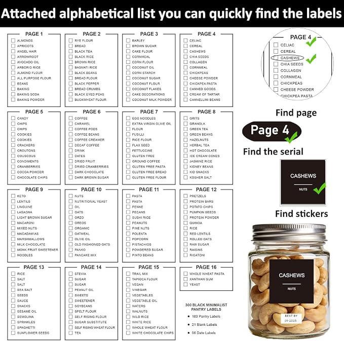 300pcs Pantry Labels for Food Containers, Preprinted Minimalist Waterproof Stickers Removable Black Kitchen Food Labels Expiration Date Labels for Organizing Storage Bins Jars Bottles Boxes