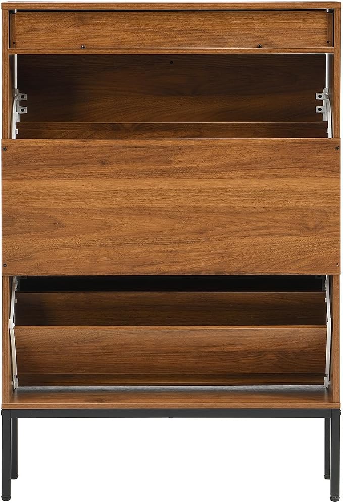 XIAO WEI Shoe Cabinet, Shoe Storage Organizer Cabinet with 2 Flip Half Moon Line Doors, Freestanding Shoe Rack with Adjustable Shelf for Entryway（Walnut）
