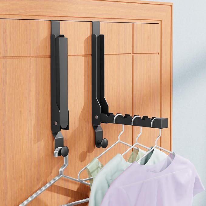 4 Pack Over The Door Hanger Folding Clothes Drying Rack, Folding Hanging Coat Rack for Indoor Laundry Room Compact Small Space Foldable Portable Clothing Hanger Hook Collapsible (Black-4(Upgraded))
