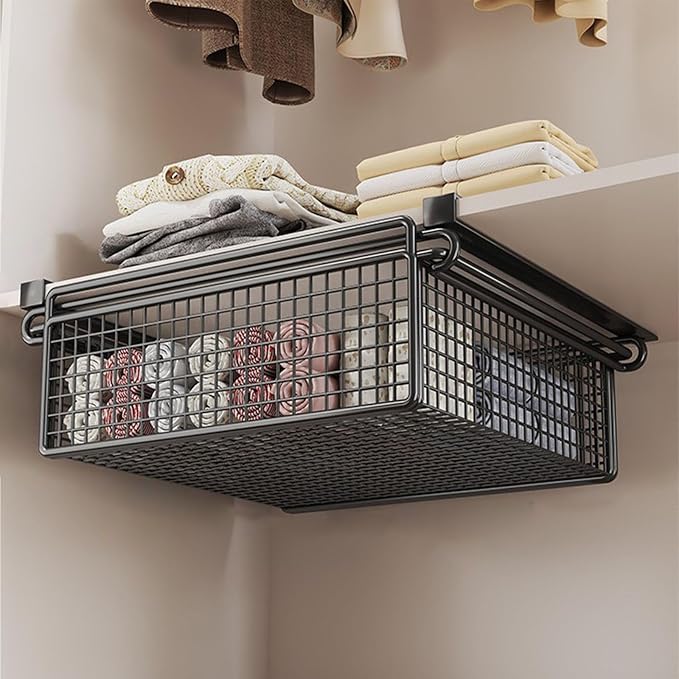 Cabinet Organizing Bin Under Shelf Storage Basket Hanging Pullout Drawer Multifunction Bedroom Clothing Pull Out Basket Rust Closet Storage