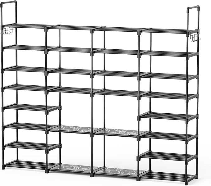 Mavivegue Extra Large Shoe Rack, 8 Tier 4 Rows 72-76 Pairs Big Tall Metal Shoe Shelf,Big Boot Rack Storage Organizer for Garage,Show Rack Shoe Holder Stand,Closet Rack Organizers and Storage